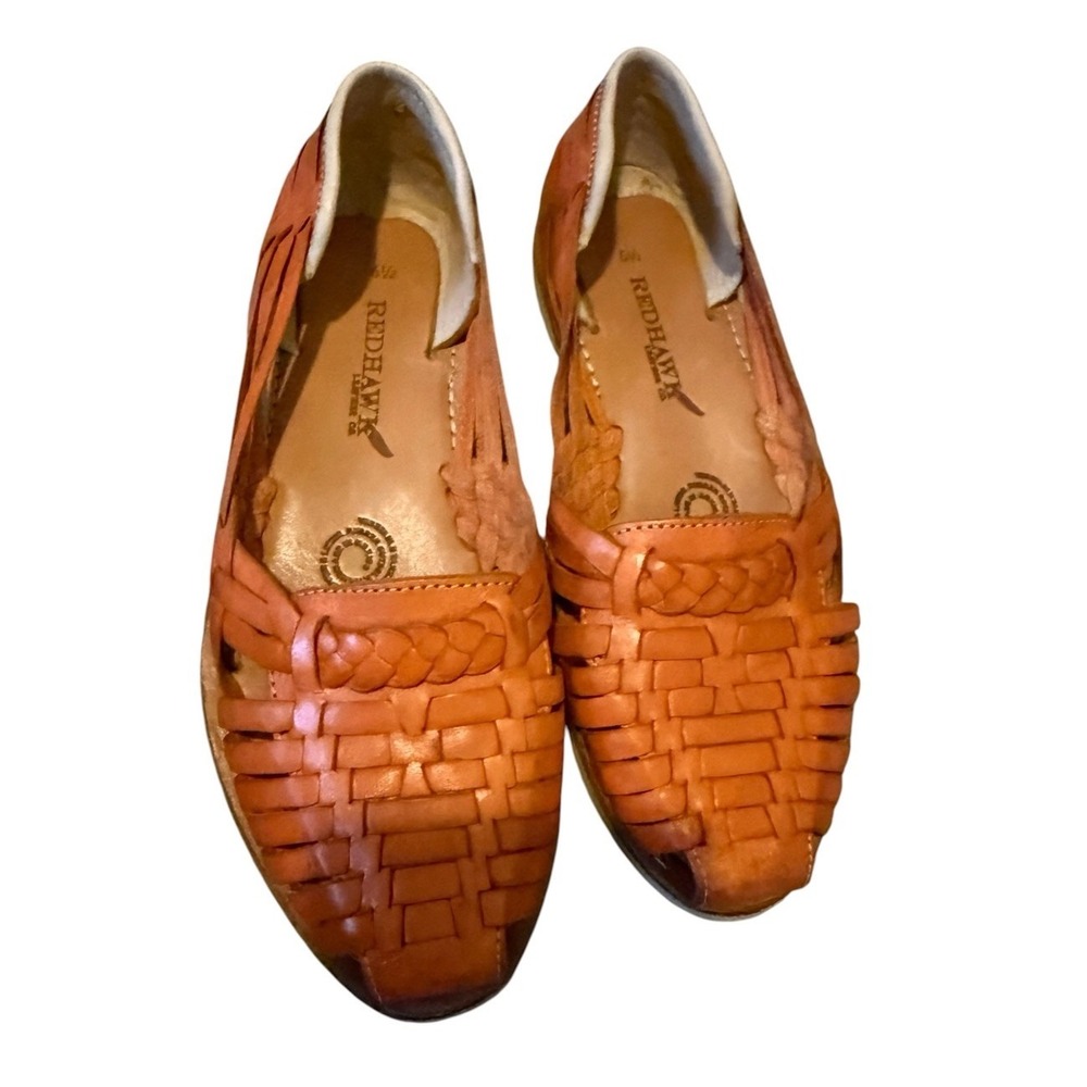 Hand Woven Mexican Leather Huaraches Sandals By Redhawk Size 6 1/2 Orange